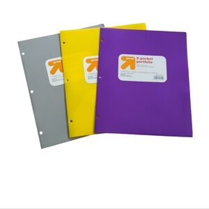 Up & Up 2-Pocket Portfolios - Gray, Yellow, Purple Set Of 3 Brand New.